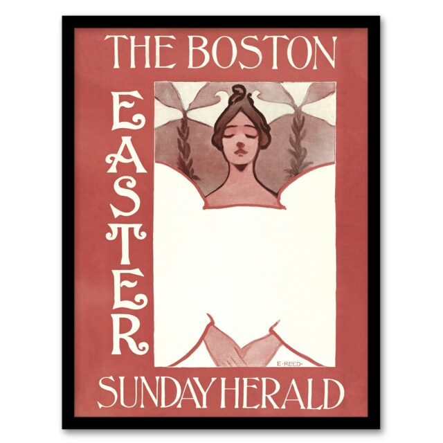 "Herald Easter Cover Art Nouveau Vintage Framed Wall Art Print Ethel Reed 12x16"""