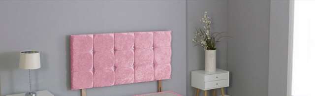 "Crushed Velvet Pink Cube Headboard Pink 2FT6 Small Single 20""inch Headboard"