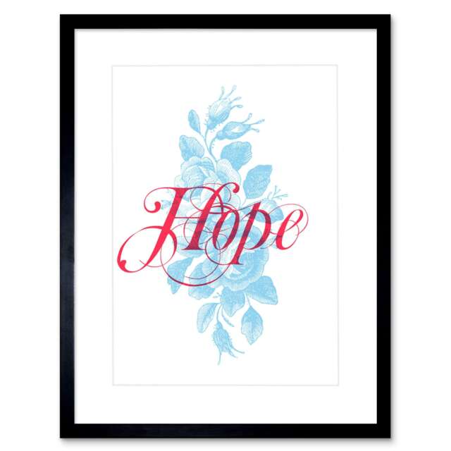 "Elegant Hope Word Blue Rose Flower Bush 9x7"" Black Framed Wall Art Print"