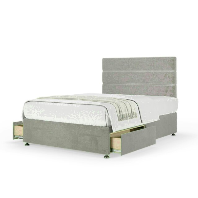 Seal Grey Naples Velvet 2 Drawer Divan Base and Milan Headboard King Size