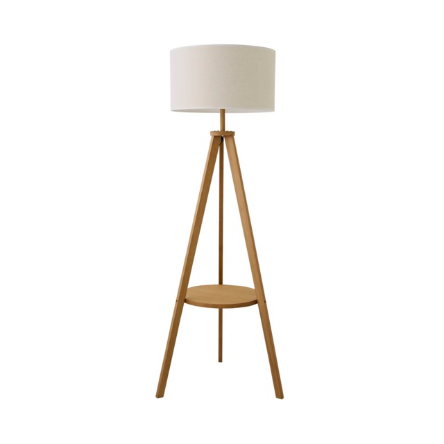 ValueLights Morrigan Mid Wood Shelf Floor Lamp White Trim Shade White