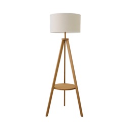 ValueLights Morrigan Mid Wood Shelf Floor Lamp White Trim Shade White