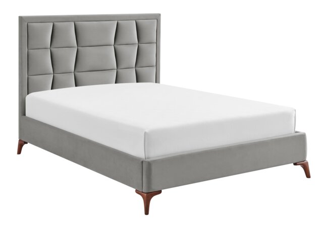 5ft King Size Grey, Silver Tall Headend Headboard Soft Velvet Fabric Upholstered Bed Frame Silver King