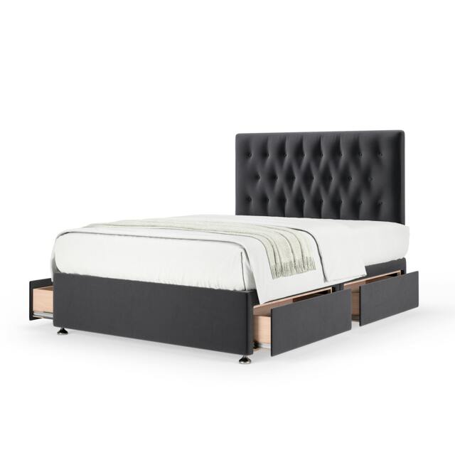 Memory Maestro Memory Foam Graphite Plush Velvet 4 Drawer Divan Set And Lona Headboard Super King
