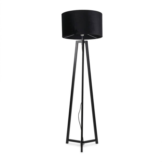 ValueLights Lottie Black Wood Tripod Floor Lamp Black Velvet Shade