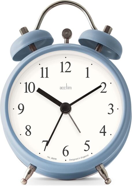 Acctim Haven Analogue Faux Double Bell Small Alarm Clock Blue French Blue