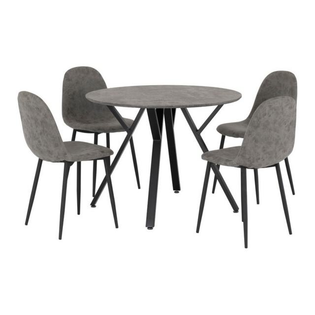 Athens Round Dining Set - Concrete Effect - Black - Grey Faux Leather Grey 5