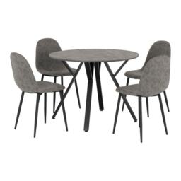 Athens Round Dining Set - Concrete Effect - Black - Grey Faux Leather Grey 5