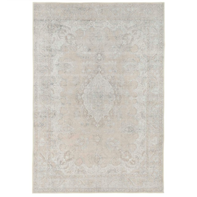 KUKOON Neutral Beige Distressed Traditional Medallion Non Slip Washable Low Pile Rug 60cm x 110cm