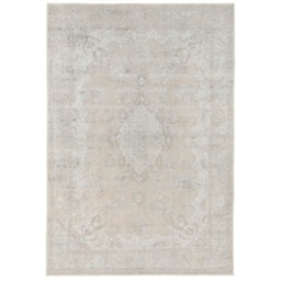 KUKOON Neutral Beige Distressed Traditional Medallion Non Slip Washable Low Pile Rug 60cm x 110cm