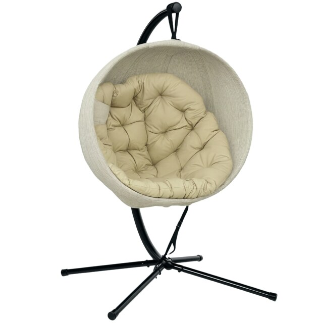 Outsunny Hanging Egg Chair Outdoor Indoor Swing Chair, Folding Basket, Khaki