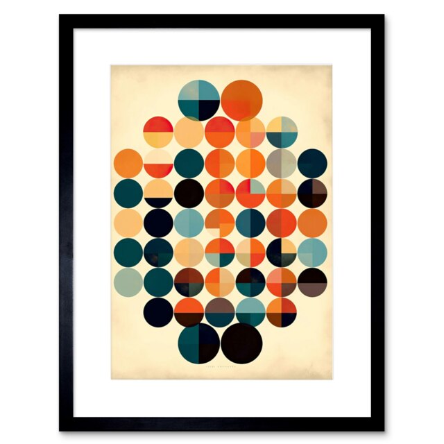 "Minimalist Bauhaus Geometric Vintage Colourful Shapes 9x7"" Black Framed Wall Art Print"