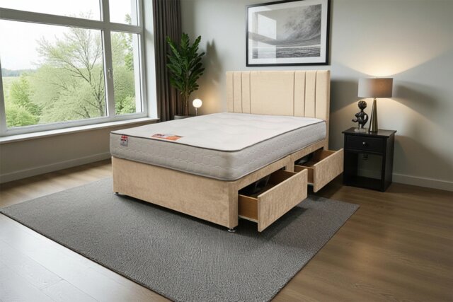 "Sarah Plush Bed Set With Mattress, 2 Drawers Same Side & 24""Headboard"