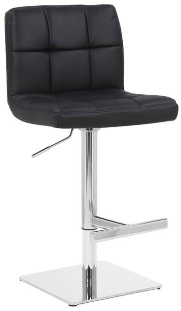 Allegro Signature Real Leather Adjustable Swivel Bar Stool with Square Base & Chrome Frame Black