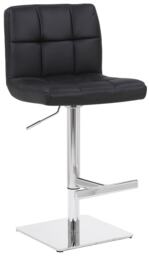 Allegro Signature Real Leather Adjustable Swivel Bar Stool with Square Base & Chrome Frame Black