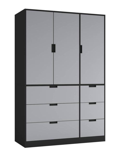 RIGA 3 Door 6 Drawer Wardrobe Black Black & Grey 10 x 44.5 x 79 1