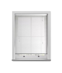 50mm Slat White Grained Faux Wood Venetian Blind With Strings 150cm Drop White White
