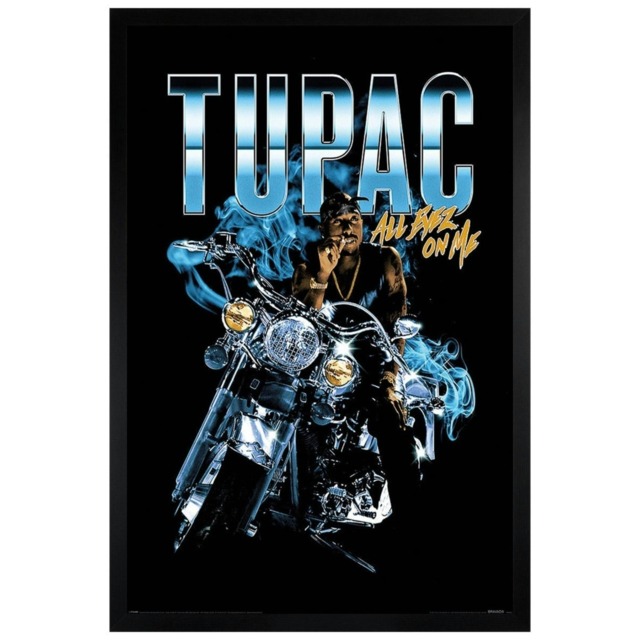 Black Wooden Framed Tupac Shakur (All Eyez Motorcycle) Maxi Poster Framed Poster