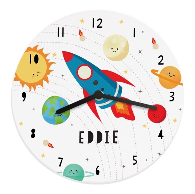 Personalised Rocket Wooden Clock White