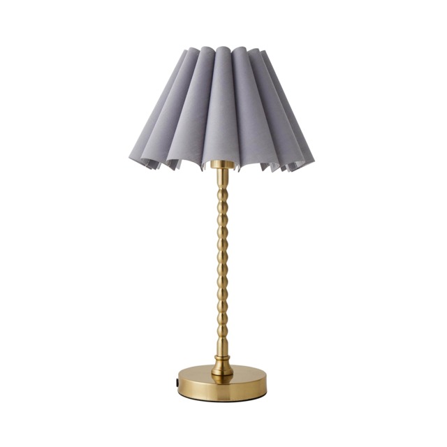 ValueLights Maeve Grey Scallop Pleated Taper Shade Brushed Gold Bobbin Bobble Table Lamp