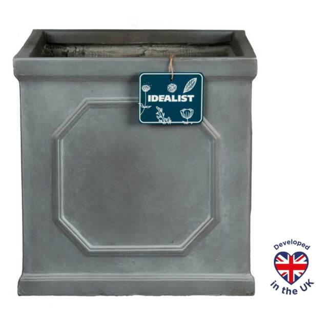 Faux Lead Chelsea Box Square Grey Light Stone Garden Planter W45 H45 L45 cm, 91 ltrs Cap.