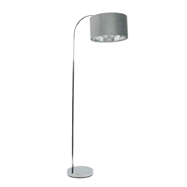 ValueLights Curva Chrome Floor Lamp Grey Velvet Chrome Shade