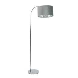ValueLights Curva Chrome Floor Lamp Grey Velvet Chrome Shade