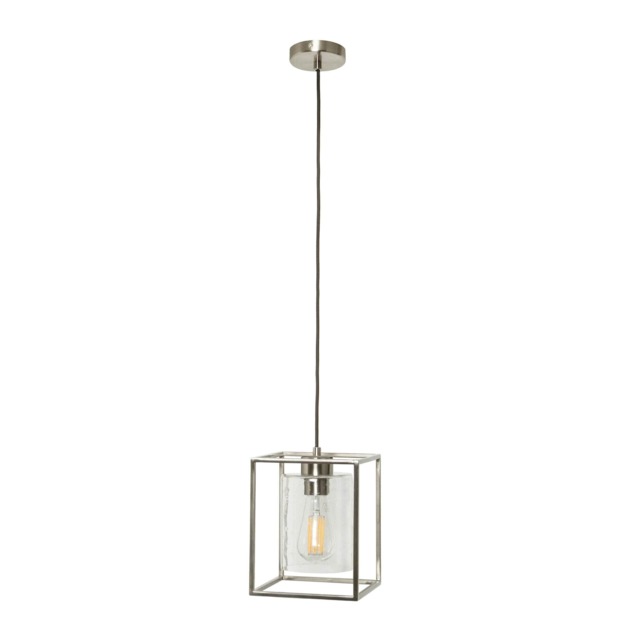 BHS Hardy Cage Ceiling Pendant with Bubble Glass Shade Silver Satin Nickel 1