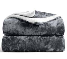 Velosso Crushed Velvet Sherpa Reverse Throw Blanket