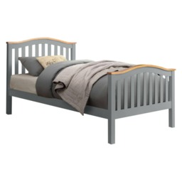3ft Single Wooden Bed Frame In Grey With Caramel Bar
