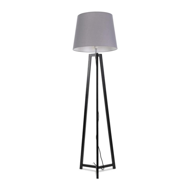 ValueLights Lottie Black Wood Tripod Floor Lamp Grey Taper Shade