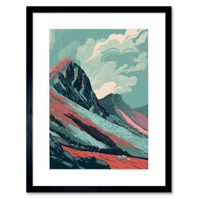 "Scottish Highlands Mountain Landscape 9x7"" Black Framed Wall Art Print"
