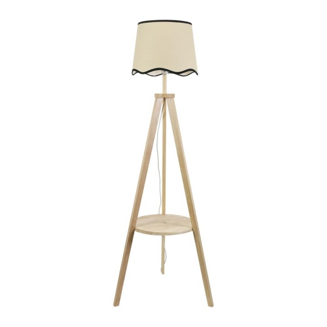 VaueLights Morrigan Wooden Tripod Floor Lamp Scallop Taper Shade and Bulb