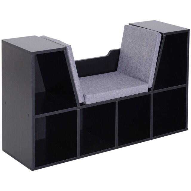 HOMCOM Cube Bookshelf Organizer with Reading Seat, Six Cubes, Black