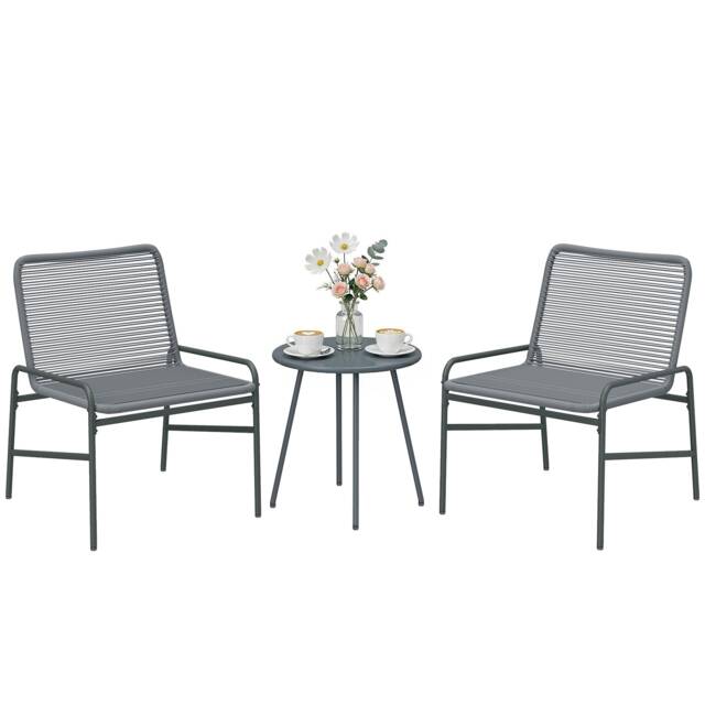 Outsunny Rattan Bistro Set with 2 Chairs & Round Table for Patio Grey Dark Grey 58 x 67 x 75 cm (chair), 46 x 46 x 46 cm (table)