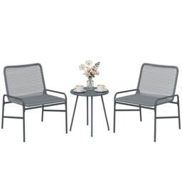 Outsunny Rattan Bistro Set with 2 Chairs & Round Table for Patio Grey Dark Grey 58 x 67 x 75 cm (chair), 46 x 46 x 46 cm (table)