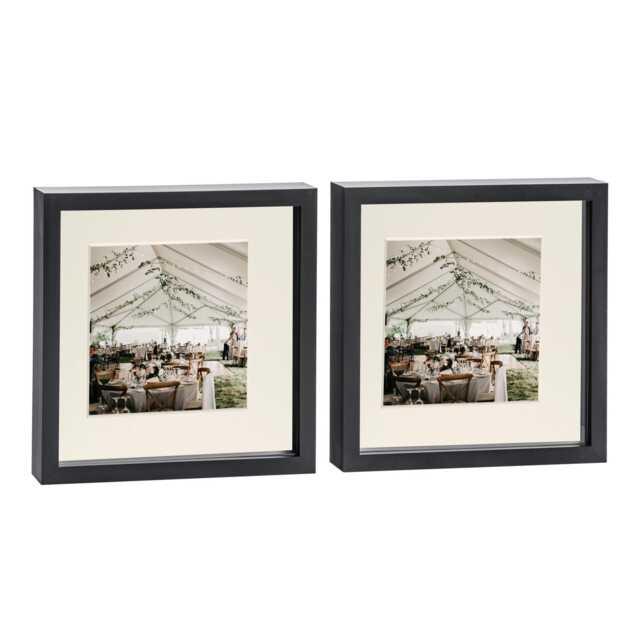 "Nicola Spring 10 x 10"" Photo Frames - Black/Ivory Mount - 3D Picture Frame Box Portrait Display Case (53 x 53cm) Set of 2"