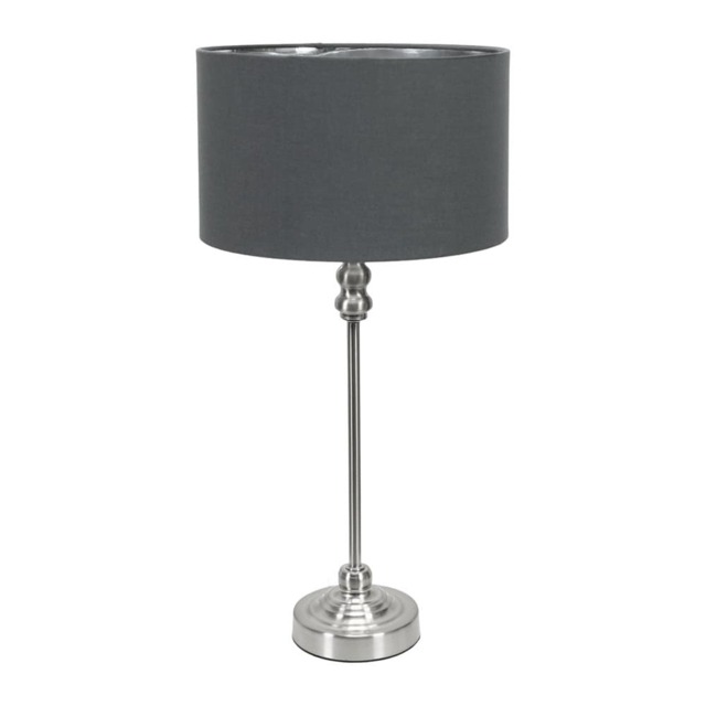 ValueLights Maggie Chrome Candlestick Table Lamp Charcoal Chrome Shade and Bulb