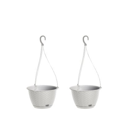 Ratolla Round Hanging Plastic Planter - 14.2x21.7x21.7 cm White White & Set of 2 2