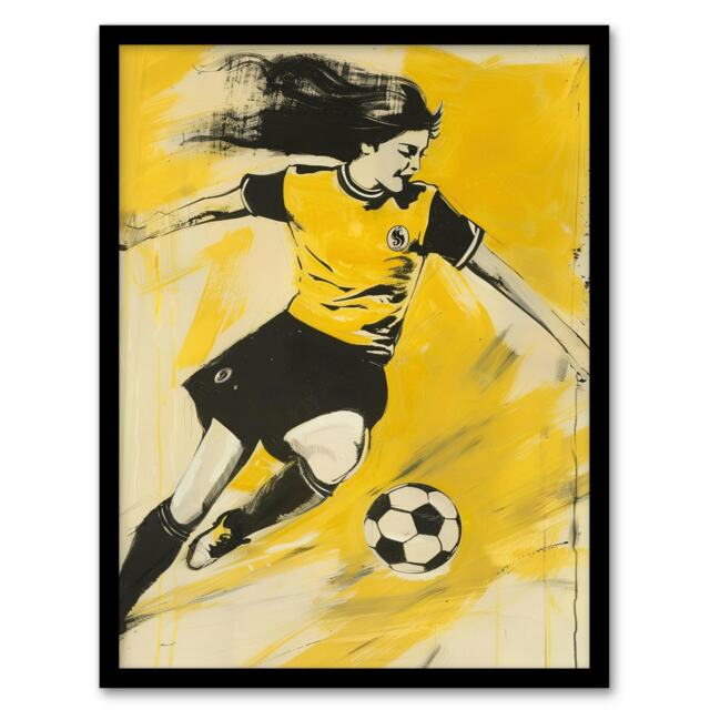 Womens Girls Football Fan Soccer Goal Footie Black Framed Wall Art Print A4
