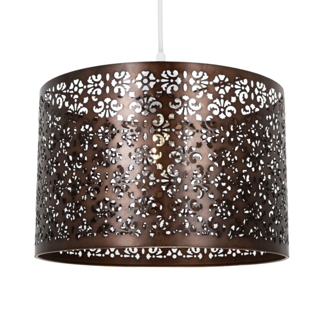 Moroccan Designed Matt Bronze Metal Pendant Light Shade with Floral Decoration Bronze Bronze 1