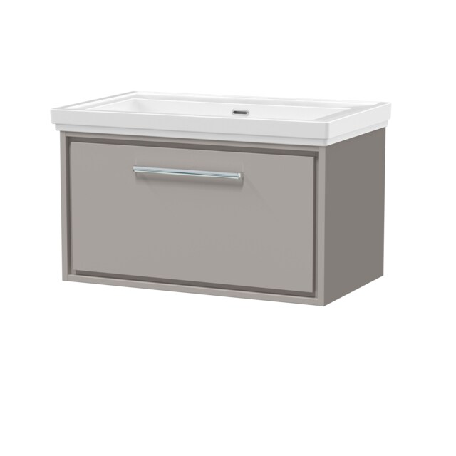 Balterley Modern Wall Hung Single Drawer Bathroom Vanity with Fireclay Basin Grey Pebble Grey 498 x 830 x 471mm
