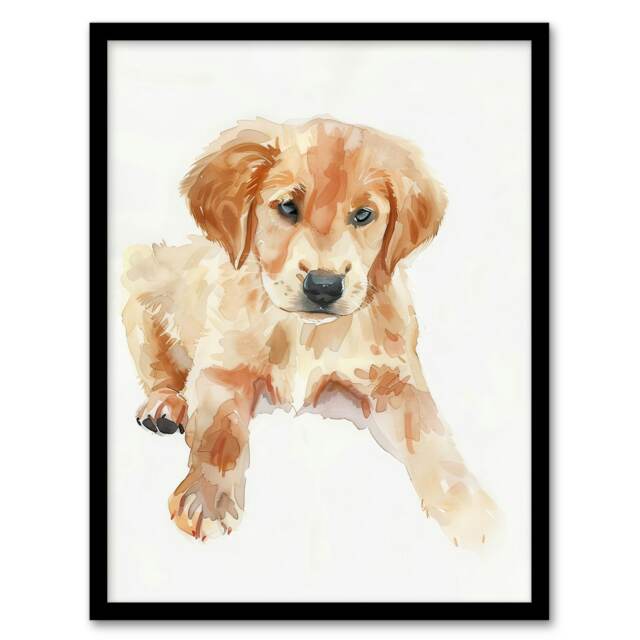 Dog Lover Golden Retriever Puppy Black Framed Wall Art Print A4