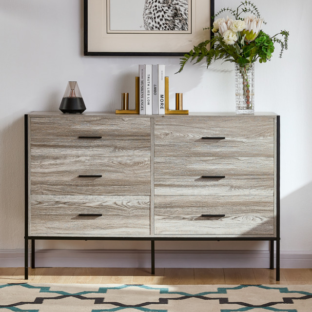 Vida Designs Brooklyn 6 Drawer Chest of Drawers Industrial Bedroom Storage, Grey