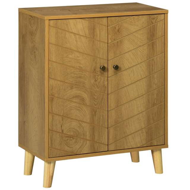 HOMCOM Sideboard Cabinet, Modern Vintage Kitchen Storage Cabinet with 2 Chevron Doors and Pine Wood Legs for Living Room, Kitchen, Hallway, Natural Wood Finish