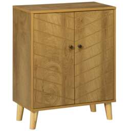 HOMCOM Sideboard Cabinet, Modern Vintage Kitchen Storage Cabinet with 2 Chevron Doors and Pine Wood Legs for Living Room, Kitchen, Hallway, Natural Wood Finish