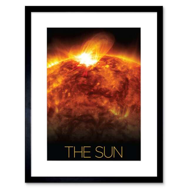 "NASA Our Solar System Sun Solar Flare Observatory Image 9x7"" Black Framed Wall Art Print"