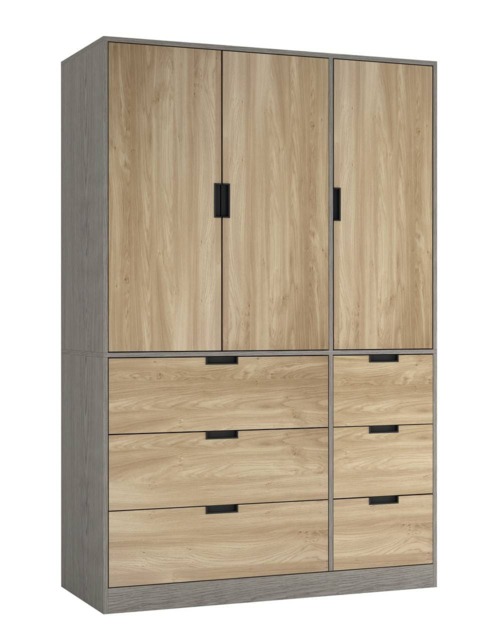 RIGA 3 Door 6 Drawer Wardrobe Grey Cedar Grey & Oak 10 x 44.5 x 79 1