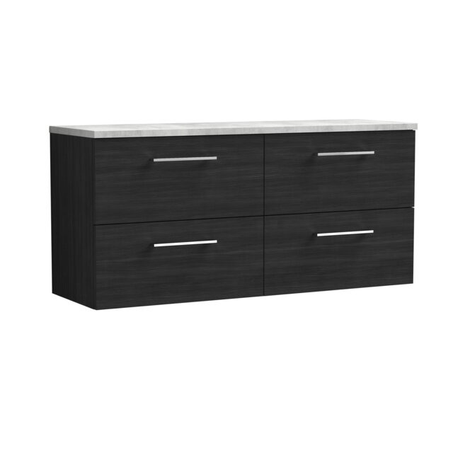 Balterley Level Wall Hung 4 Drawer Vanity Unit with Laminate Worktop for Modern Bathroom Storage Black Black Woodgrain