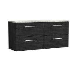 Balterley Level Wall Hung 4 Drawer Vanity Unit with Laminate Worktop for Modern Bathroom Storage Black Black Woodgrain